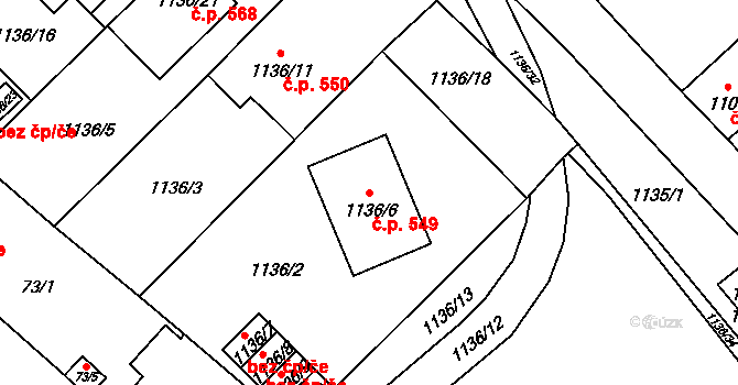Zbýšov 549 na parcele st. 1136/6 v KÚ Zbýšov u Oslavan, Katastrální mapa