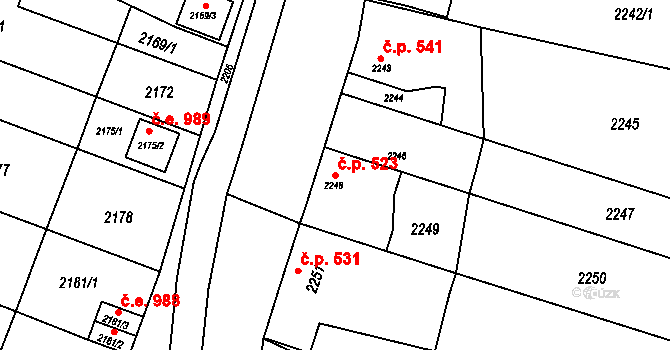Kuřim 523 na parcele st. 2248 v KÚ Kuřim, Katastrální mapa