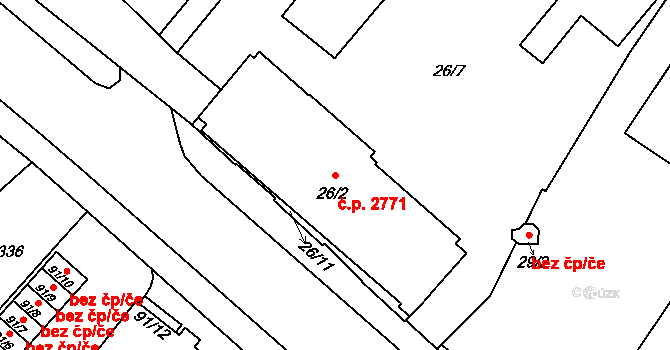 Předměstí 2771, Opava na parcele st. 26/2 v KÚ Opava-Předměstí, Katastrální mapa