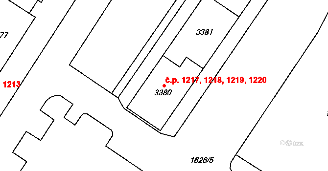 Bolevec 1217,1218,1219,1220, Plzeň na parcele st. 3380 v KÚ Bolevec, Katastrální mapa