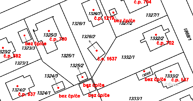Černice 1637, Plzeň na parcele st. 1326/2 v KÚ Bručná, Katastrální mapa