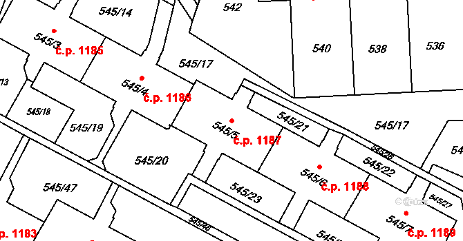 Šumbark 1187, Havířov na parcele st. 545/5 v KÚ Šumbark, Katastrální mapa