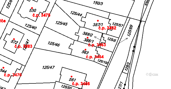 Havlíčkův Brod 3464 na parcele st. 563 v KÚ Perknov, Katastrální mapa