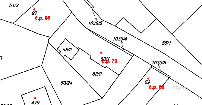 Kozojedy 70 na parcele st. 58/1 v KÚ Kozojedy u Kostelce nad Černými Lesy, Katastrální mapa
