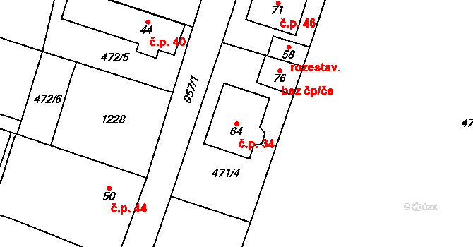 Ohučov 34, Staňkov na parcele st. 64 v KÚ Ohučov, Katastrální mapa