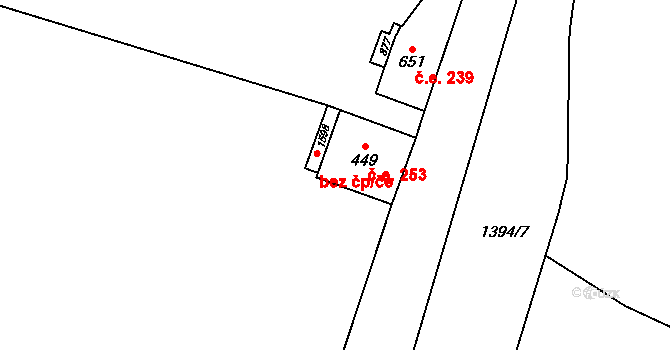 Vranov nad Dyjí 253 na parcele st. 449 v KÚ Vranov nad Dyjí, Katastrální mapa