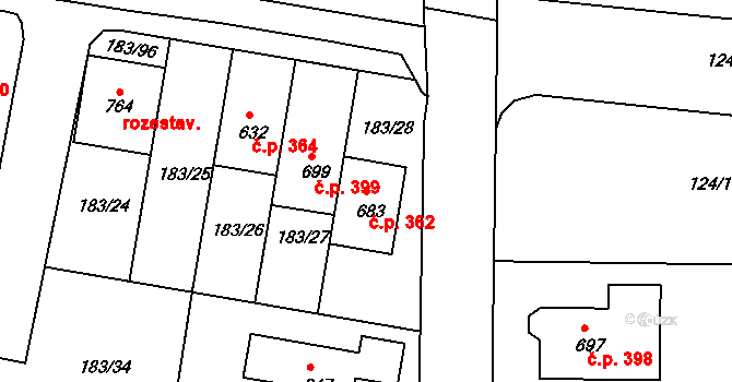 Ševětín 362 na parcele st. 683 v KÚ Ševětín, Katastrální mapa