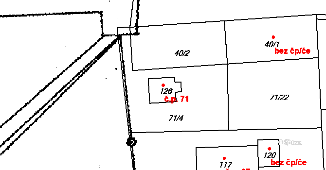 Proseč-Obořiště 71, Nová Cerekev na parcele st. 126 v KÚ Proseč-Obořiště, Katastrální mapa