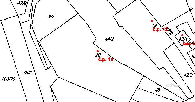 Rovná 11 na parcele st. 20 v KÚ Rovná u Hořepníku, Katastrální mapa