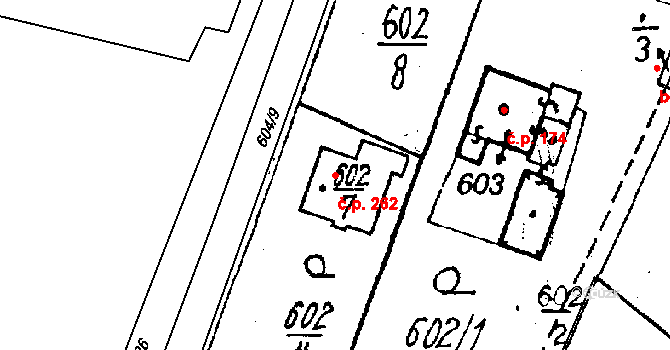 Druztová 262 na parcele st. 602/7 v KÚ Druztová, Katastrální mapa