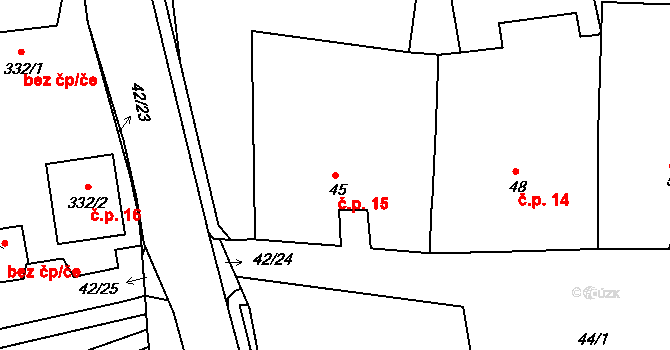 Koněšín 15 na parcele st. 45 v KÚ Koněšín, Katastrální mapa