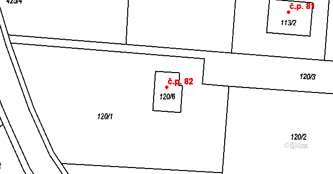Kunčice 82, Bělotín na parcele st. 120/6 v KÚ Kunčice, Katastrální mapa