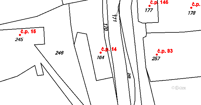 Zátor 14 na parcele st. 164 v KÚ Zátor, Katastrální mapa