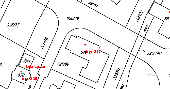 Bradlec 317 na parcele st. 549 v KÚ Bradlec, Katastrální mapa
