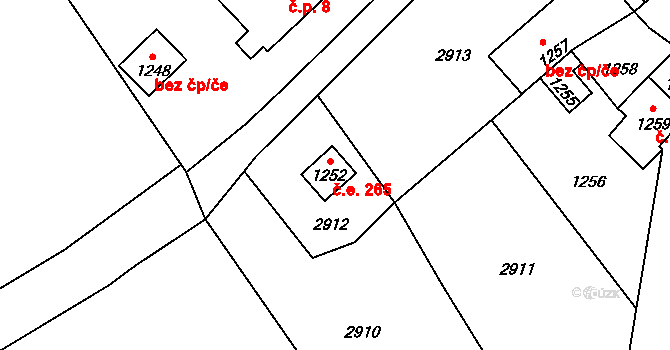 Chotěměřice t. Pančava 265, Zbraslavice na parcele st. 1252 v KÚ Zbraslavice, Katastrální mapa