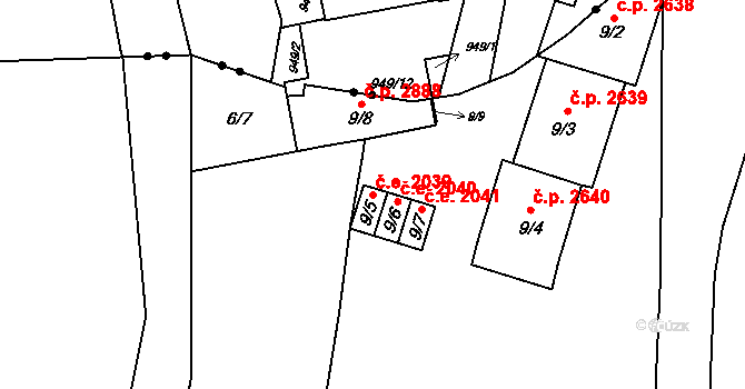 Znojmo 2039 na parcele st. 9/5 v KÚ Znojmo-Louka, Katastrální mapa