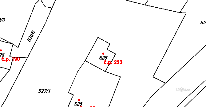 Proskovice 223, Ostrava na parcele st. 525 v KÚ Proskovice, Katastrální mapa