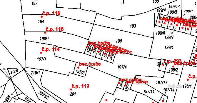 Sedlčany 38652838 na parcele st. 197/6 v KÚ Sedlčany, Katastrální mapa