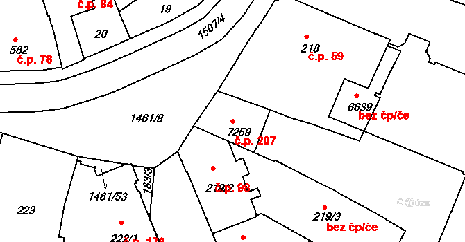 Jejkov 207, Třebíč na parcele st. 7259 v KÚ Třebíč, Katastrální mapa