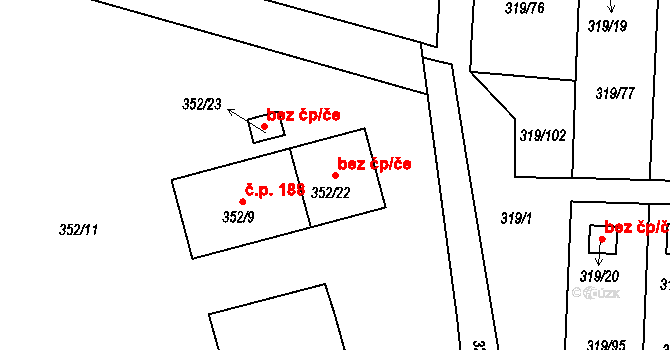 Jenišov 45768838 na parcele st. 352/22 v KÚ Jenišov, Katastrální mapa