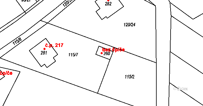 Šošůvka 46034838 na parcele st. 260 v KÚ Šošůvka, Katastrální mapa