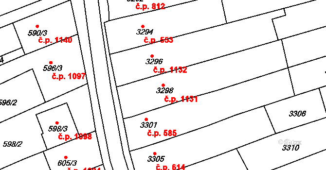 Vlčnov 1131 na parcele st. 3298 v KÚ Vlčnov, Katastrální mapa