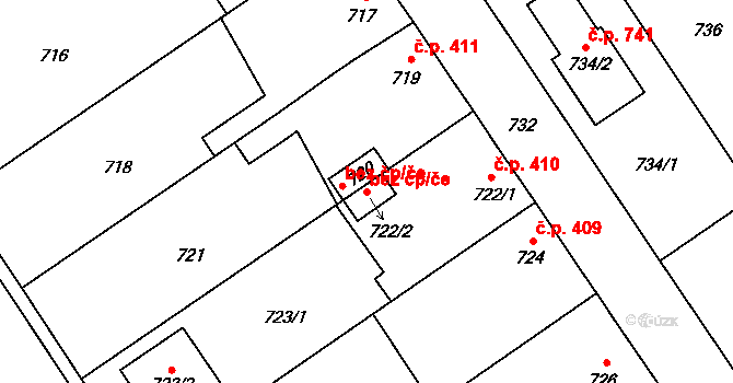 Jedovnice 47915838 na parcele st. 722/2 v KÚ Jedovnice, Katastrální mapa