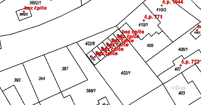 Fryštát 169, Karviná na parcele st. 402/6 v KÚ Karviná-město, Katastrální mapa