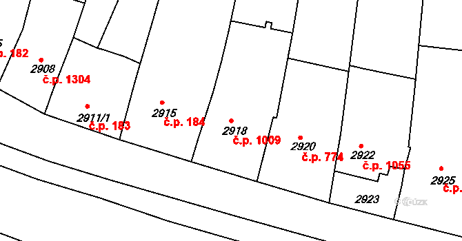 Kunovice 1009 na parcele st. 2918 v KÚ Kunovice u Uherského Hradiště, Katastrální mapa