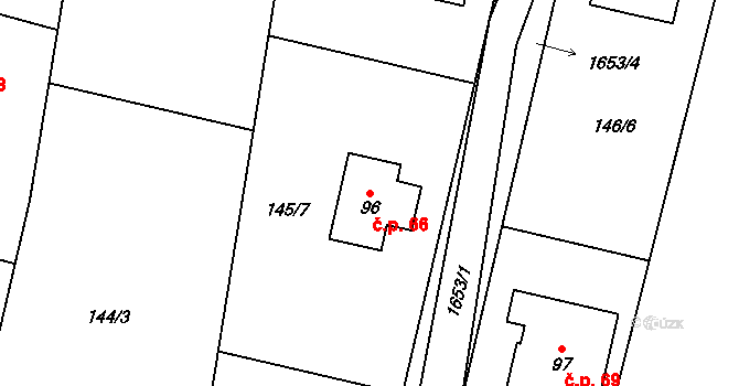 Chotěmice 66 na parcele st. 96 v KÚ Chotěmice, Katastrální mapa