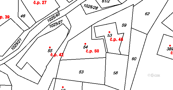 Prosetín 50 na parcele st. 54 v KÚ Prosetín u Hlinska, Katastrální mapa