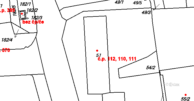 Třešť 110,111,112 na parcele st. 51 v KÚ Třešť, Katastrální mapa