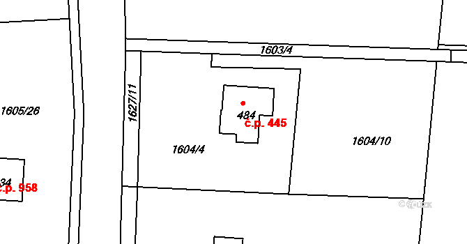 Unhošť 445 na parcele st. 484 v KÚ Unhošť, Katastrální mapa