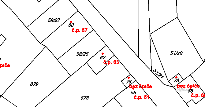 Kbelany 63 na parcele st. 62 v KÚ Kbelany, Katastrální mapa