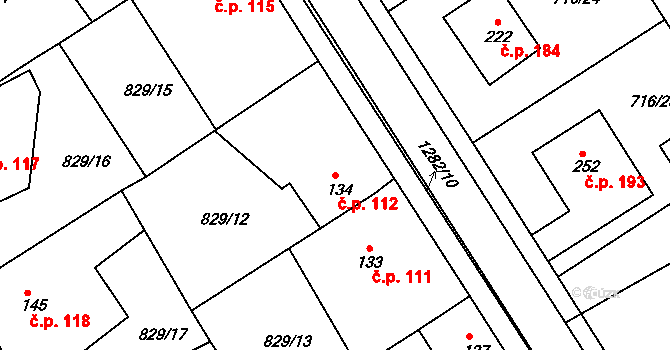 Hrádek 112 na parcele st. 134 v KÚ Hrádek u Sušice, Katastrální mapa