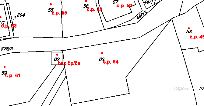Kramolín 64 na parcele st. 63 v KÚ Kramolín u Nepomuka, Katastrální mapa