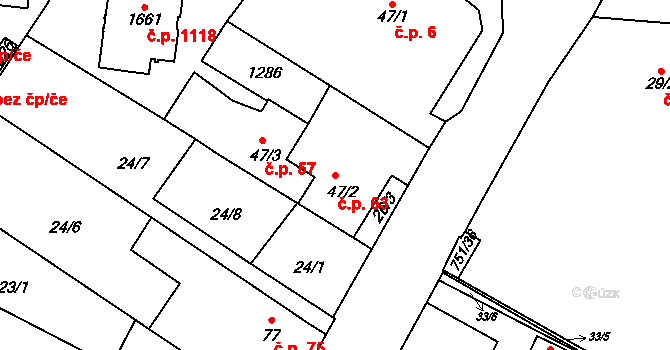 Svítkov 63, Pardubice na parcele st. 47/2 v KÚ Svítkov, Katastrální mapa