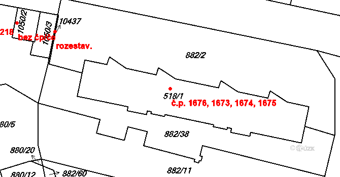 Bílé Předměstí 1673,1674,1675,1676, Pardubice na parcele st. 518/1 v KÚ Pardubice, Katastrální mapa