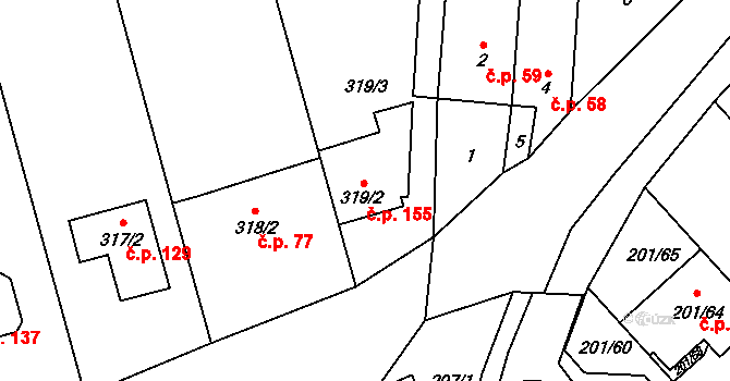 Popovice 155 na parcele st. 319/2 v KÚ Popovice u Rajhradu, Katastrální mapa
