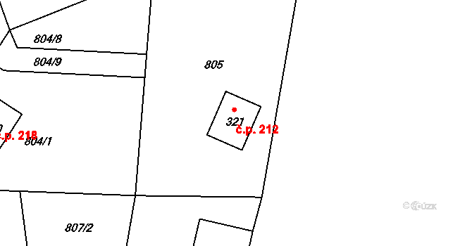 Polevsko 212 na parcele st. 321 v KÚ Polevsko, Katastrální mapa