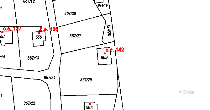 Pecerady 142, Týnec nad Sázavou na parcele st. 609 v KÚ Pecerady, Katastrální mapa
