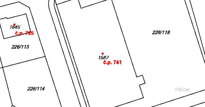 Třebeš 741, Hradec Králové na parcele st. 1587 v KÚ Třebeš, Katastrální mapa