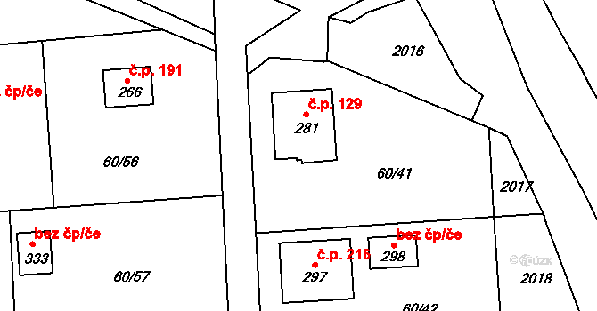 Mošnov 129 na parcele st. 281 v KÚ Mošnov, Katastrální mapa