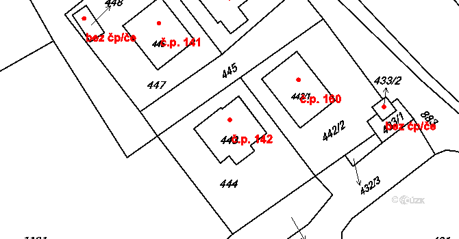 Stachovice 142, Fulnek na parcele st. 443 v KÚ Stachovice, Katastrální mapa