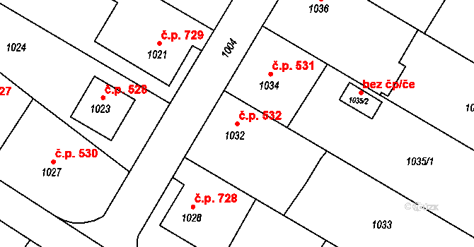 Studénka 532 na parcele st. 1032 v KÚ Studénka nad Odrou, Katastrální mapa