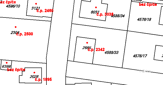 Žatec 2342 na parcele st. 2685 v KÚ Žatec, Katastrální mapa