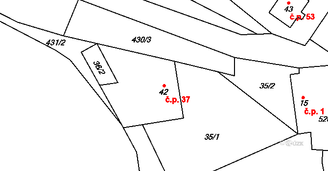 Cibotín 37, Česká Bělá na parcele st. 42 v KÚ Cibotín, Katastrální mapa