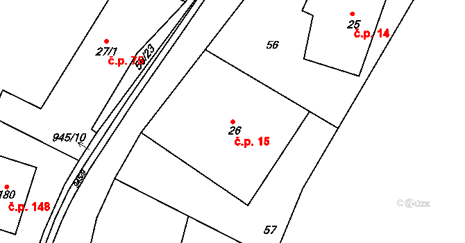 Olešnice 15 na parcele st. 26 v KÚ Olešnice u Rychnova nad Kněžnou, Katastrální mapa