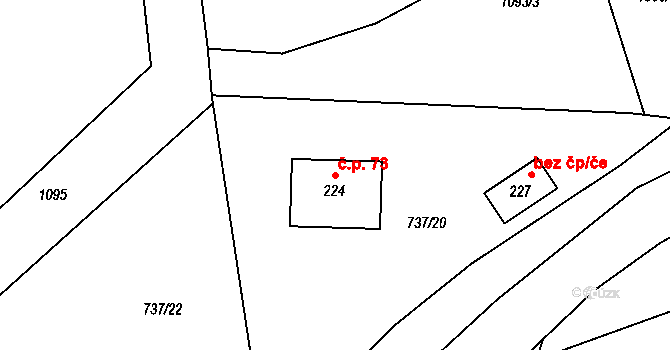 Velká 73, Kamýk nad Vltavou na parcele st. 224 v KÚ Velká nad Vltavou, Katastrální mapa