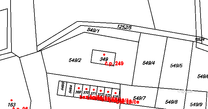 Dolní Lánov 249 na parcele st. 349 v KÚ Dolní Lánov, Katastrální mapa